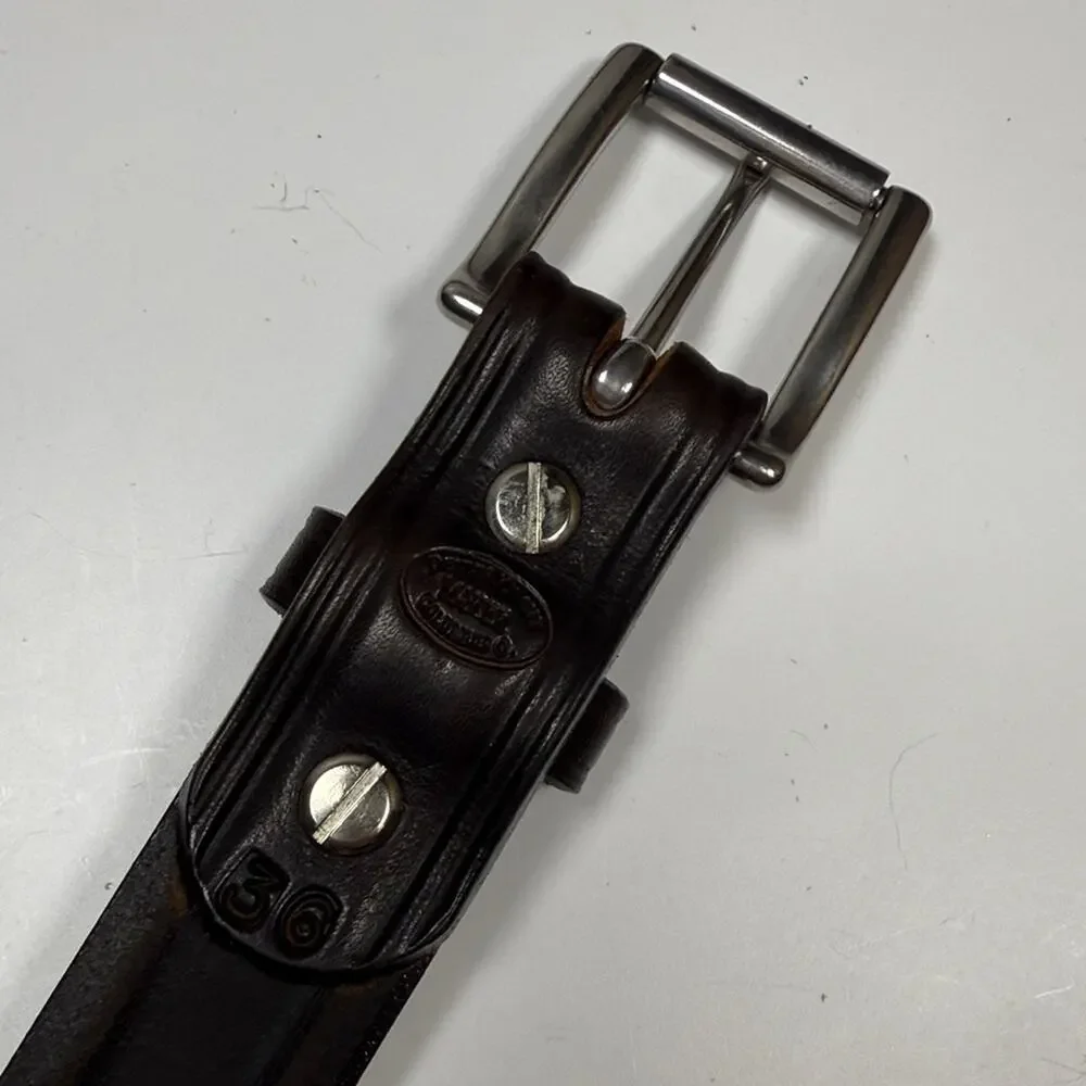 Dennis Knight Maker Men’s Leather Dark Brown Silver Buckle Made in USA Belt 36”
